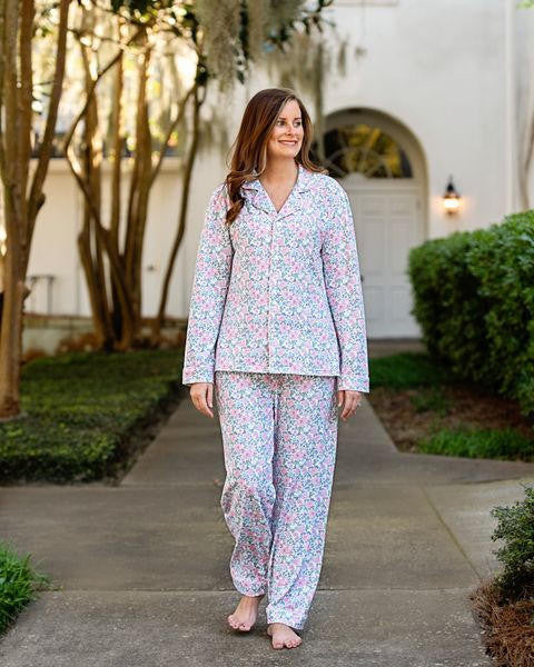 Ladies Pink And Blue Liberty Print Pajamas Cecil and Lou