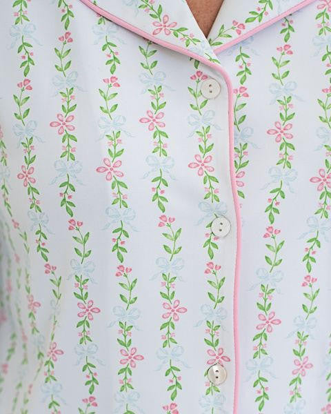 Ladies Pink And Green Floral Knit Pajamas Cecil and Lou