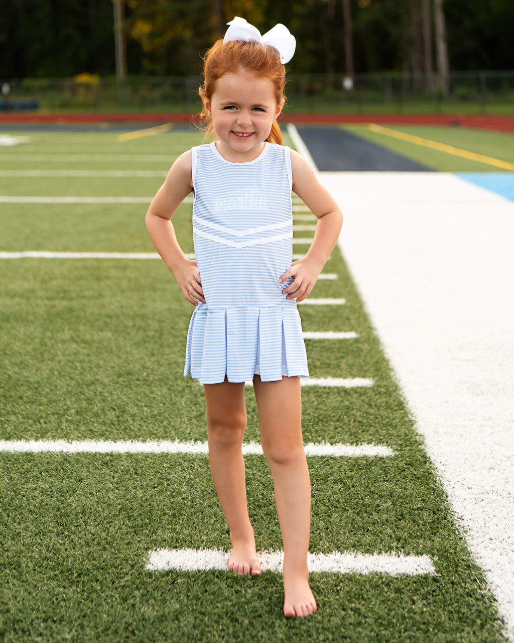 Light Blue Striped Lycra Tennis/Cheer Dress