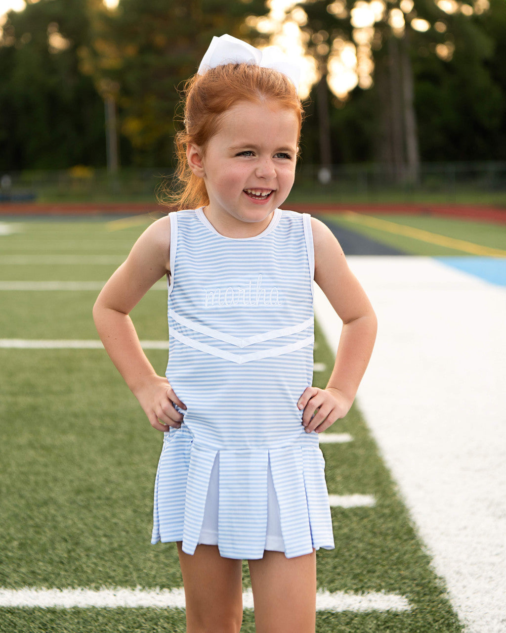 Light Blue Striped Lycra Tennis/Cheer Dress