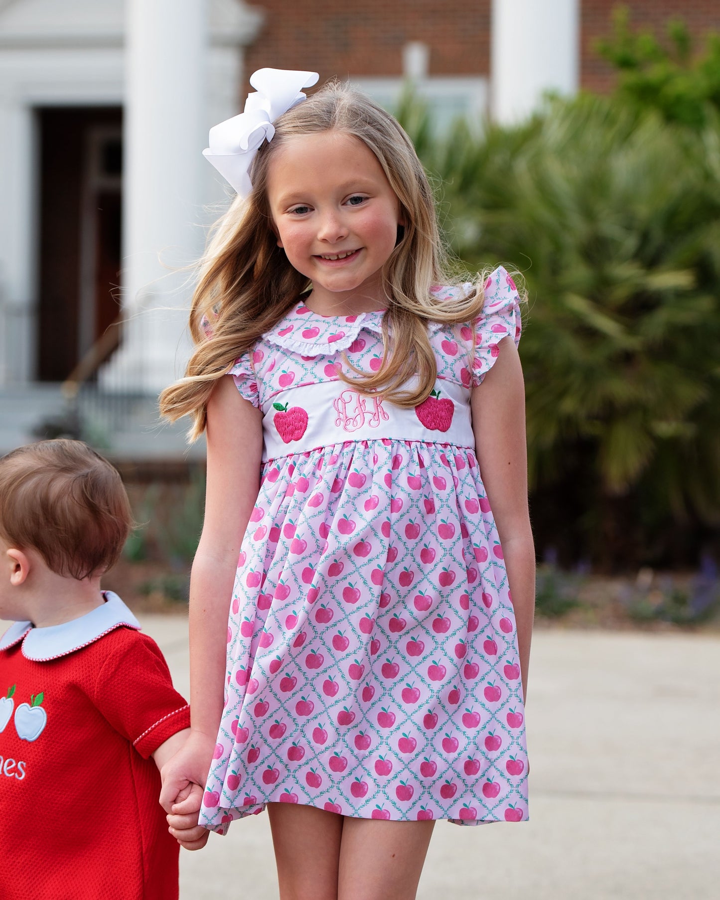 Pink And Green Embroidered Apples Dress