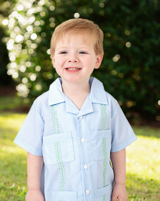 Blue And Green Guayabera