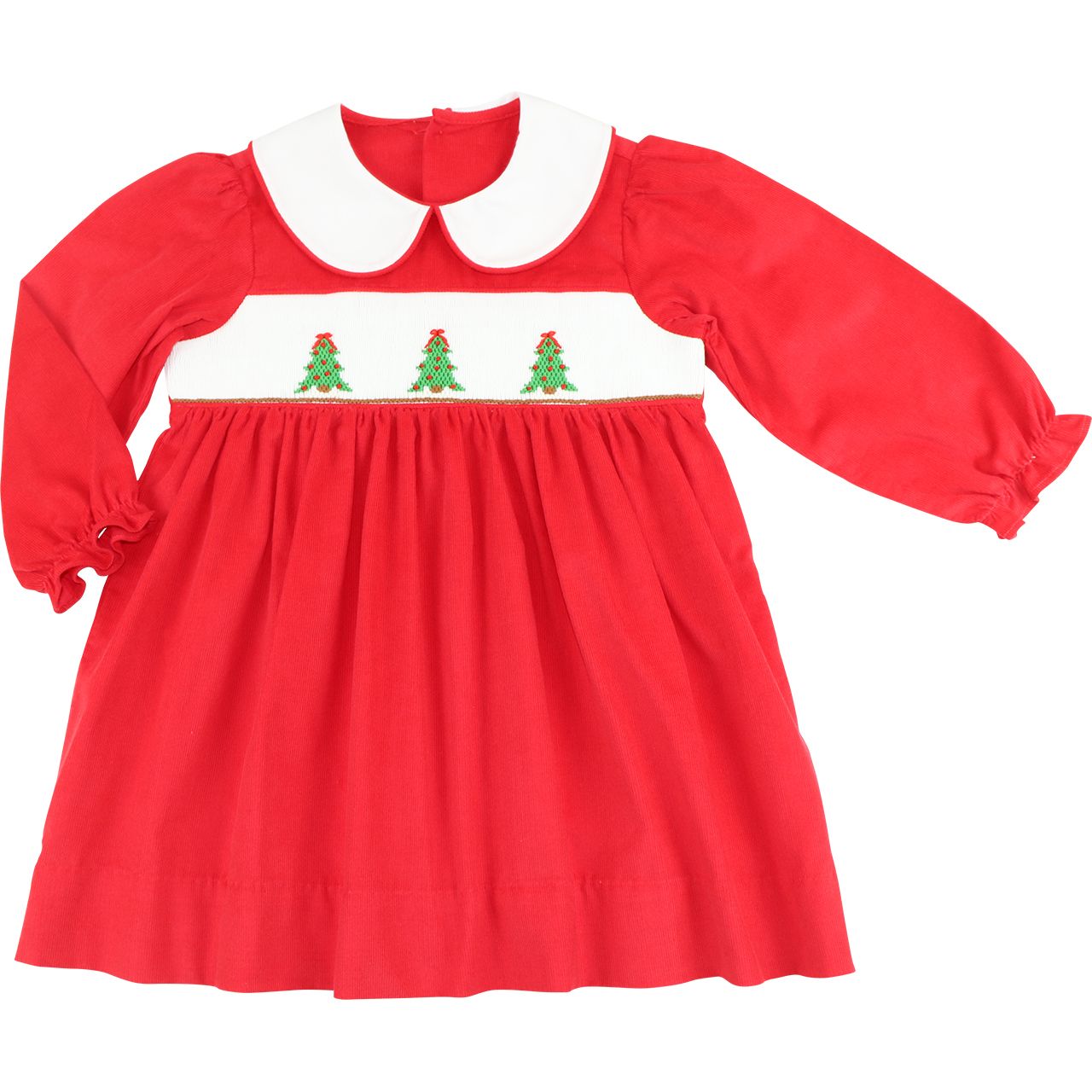Red Corduroy Smocked Christmas Tree Dress