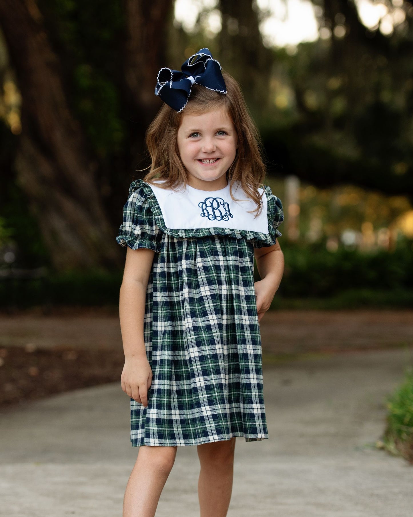 Navy And Green Plaid Flannel Dress