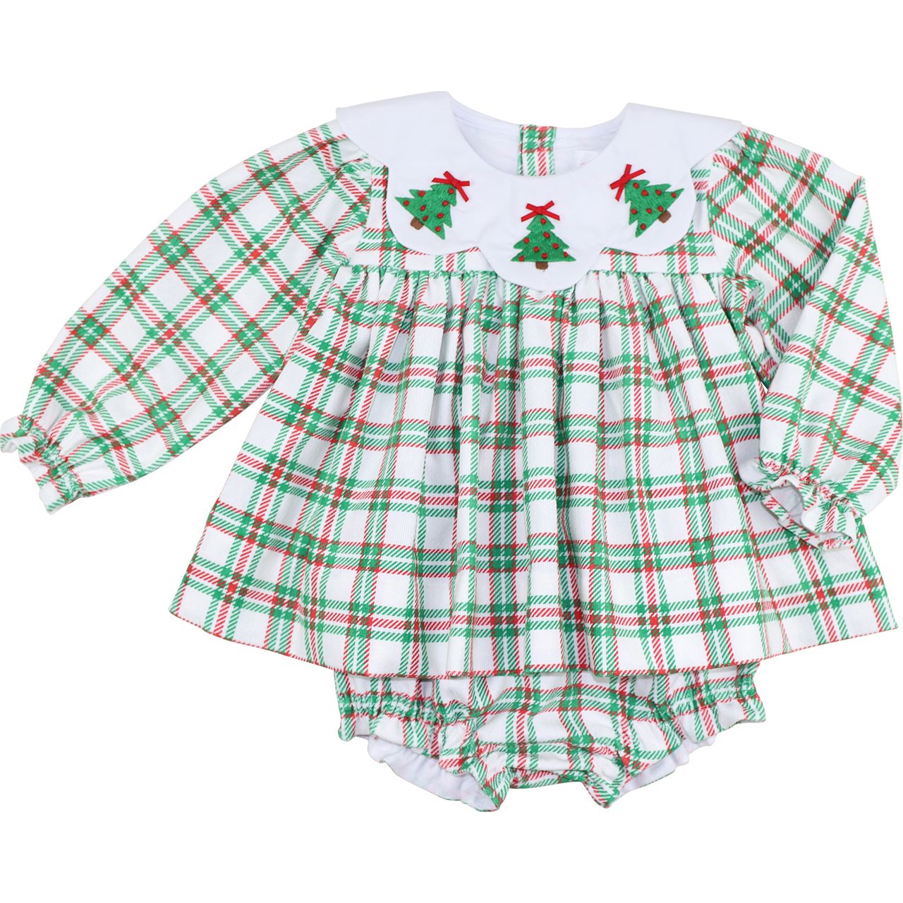 Corduroy Plaid Embroidered Christmas Tree Diaper Set