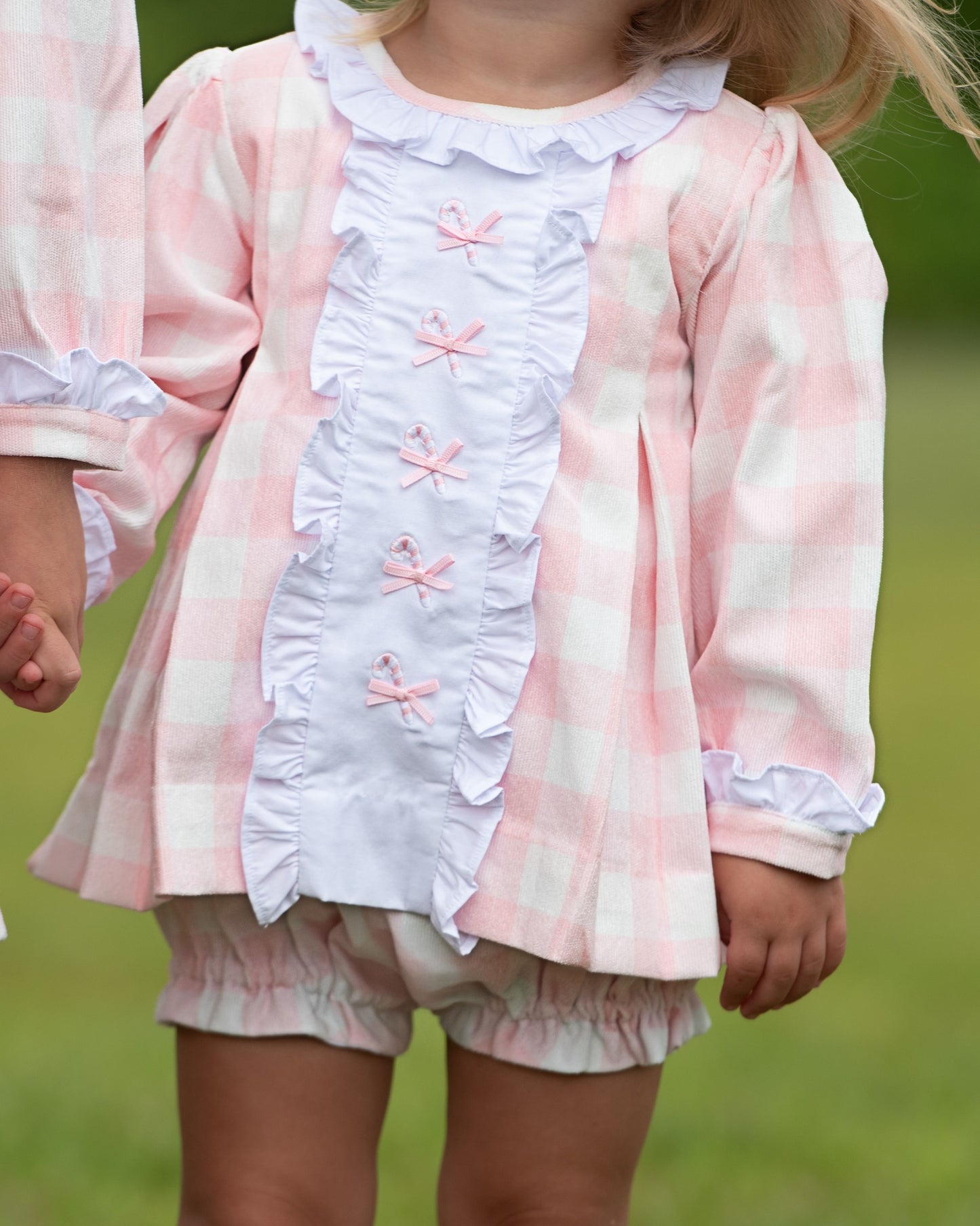 Pink Corduroy Check Embroidered Candy Cane Diaper Set