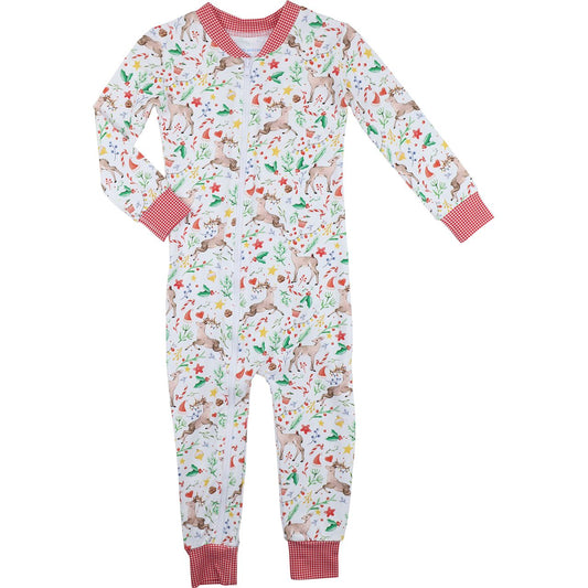 Holiday Reindeer Print Knit Zipper Pajamas