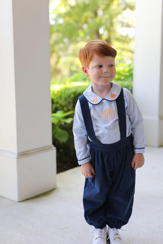 Navy Corduroy Embroidered Pumpkin Overall Set Eliza James Kids