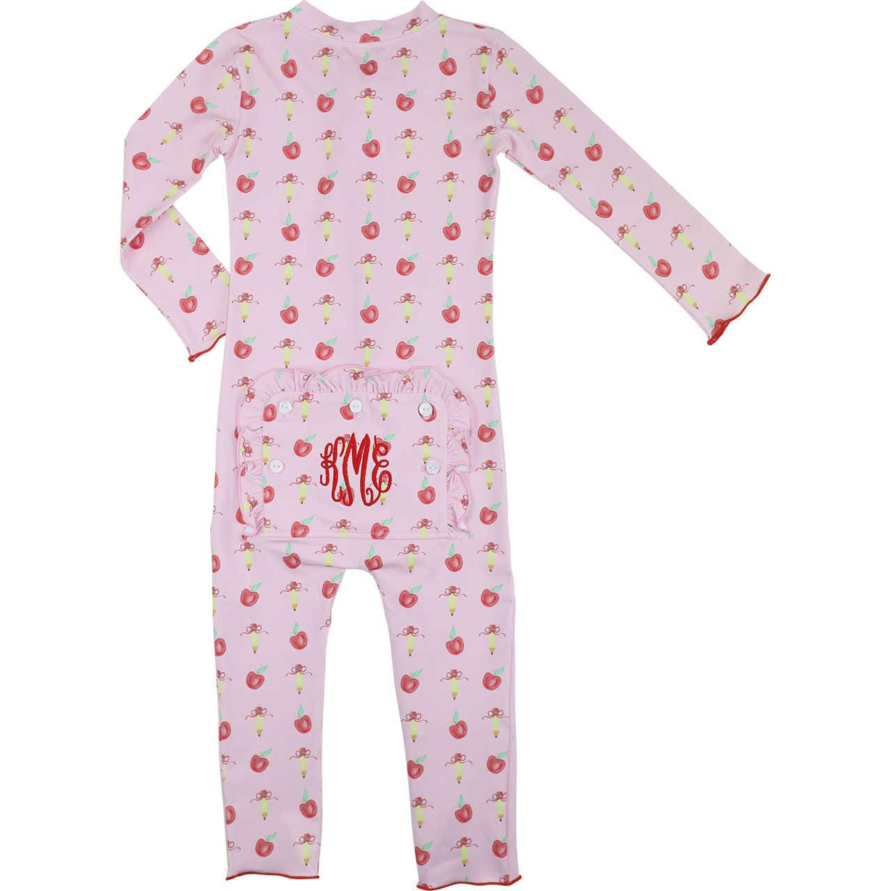 Pink Pencil And Apple Knit Zipper Pajamas