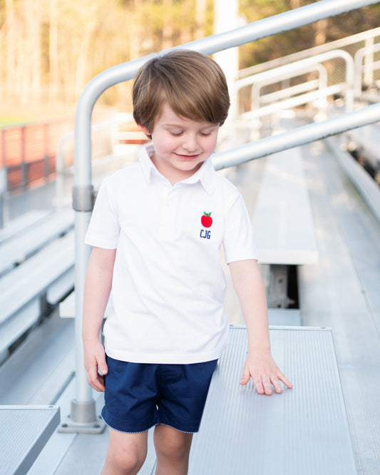 Navy And White Embroidered Polo Short Set