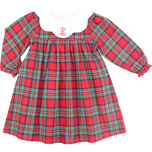 Red Christmas Plaid Scalloped Collar Dress