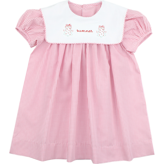 Red Windowpane Square Collar Dress