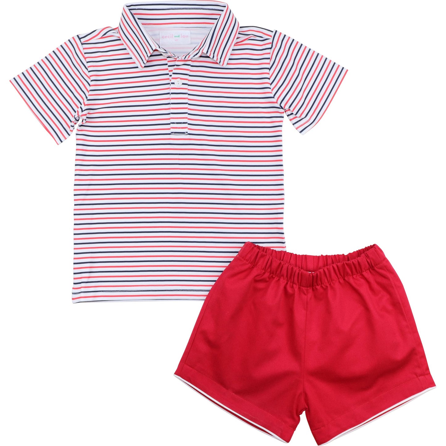 Red And Navy Striped Behr Polo Short Set