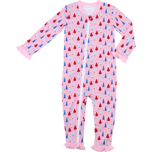 Pink And Red Knit Christmas Tree Zipper Pajamas