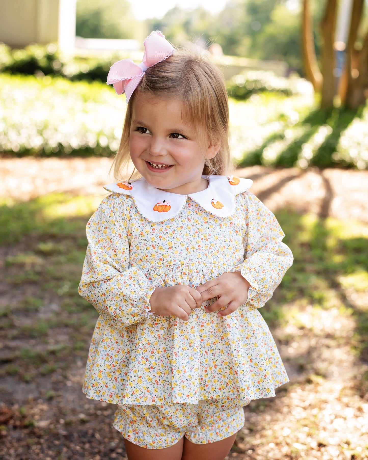 Fall Liberty Floral Embroidered Pumpkin Diaper Set