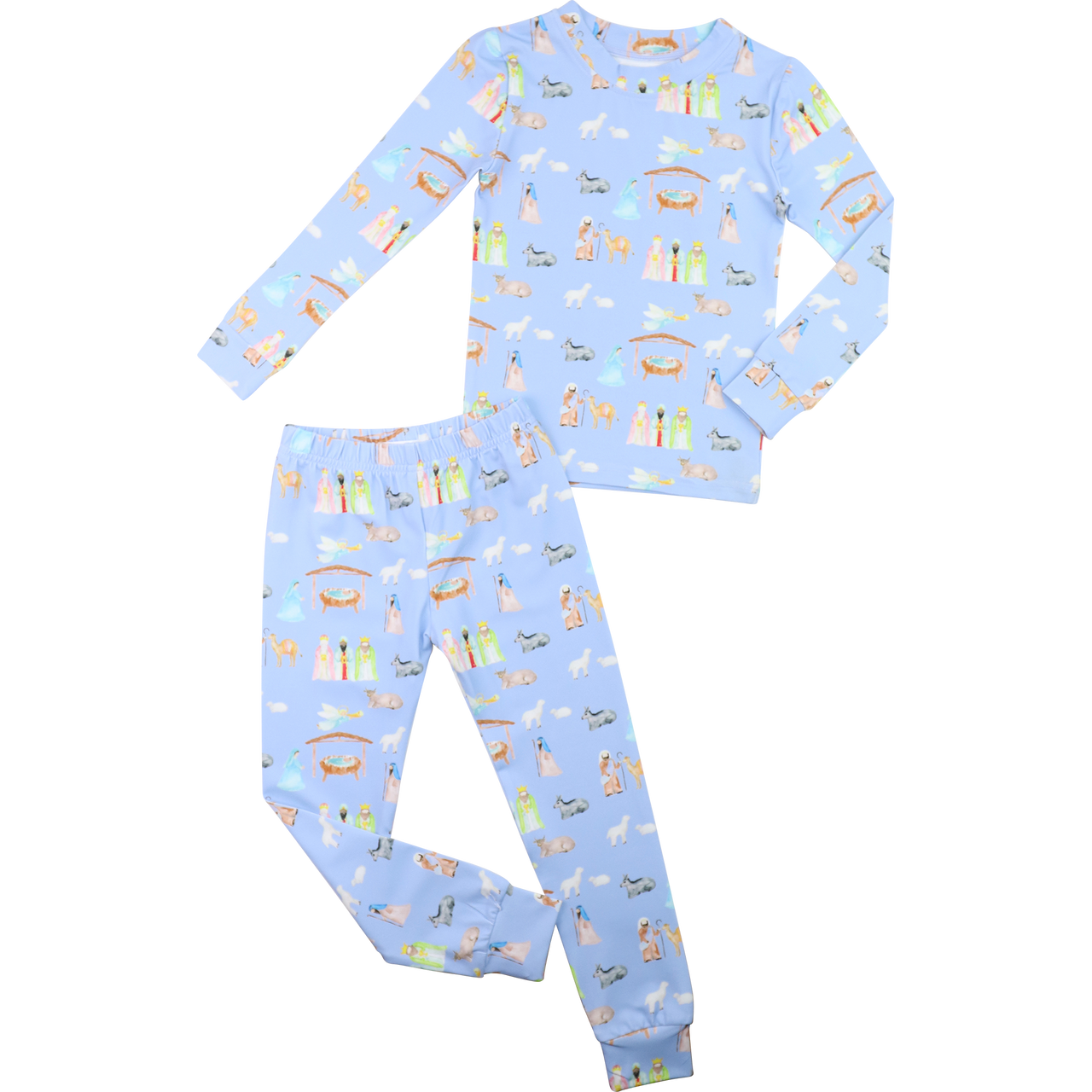 Blue Knit Nativity Scene Pajamas