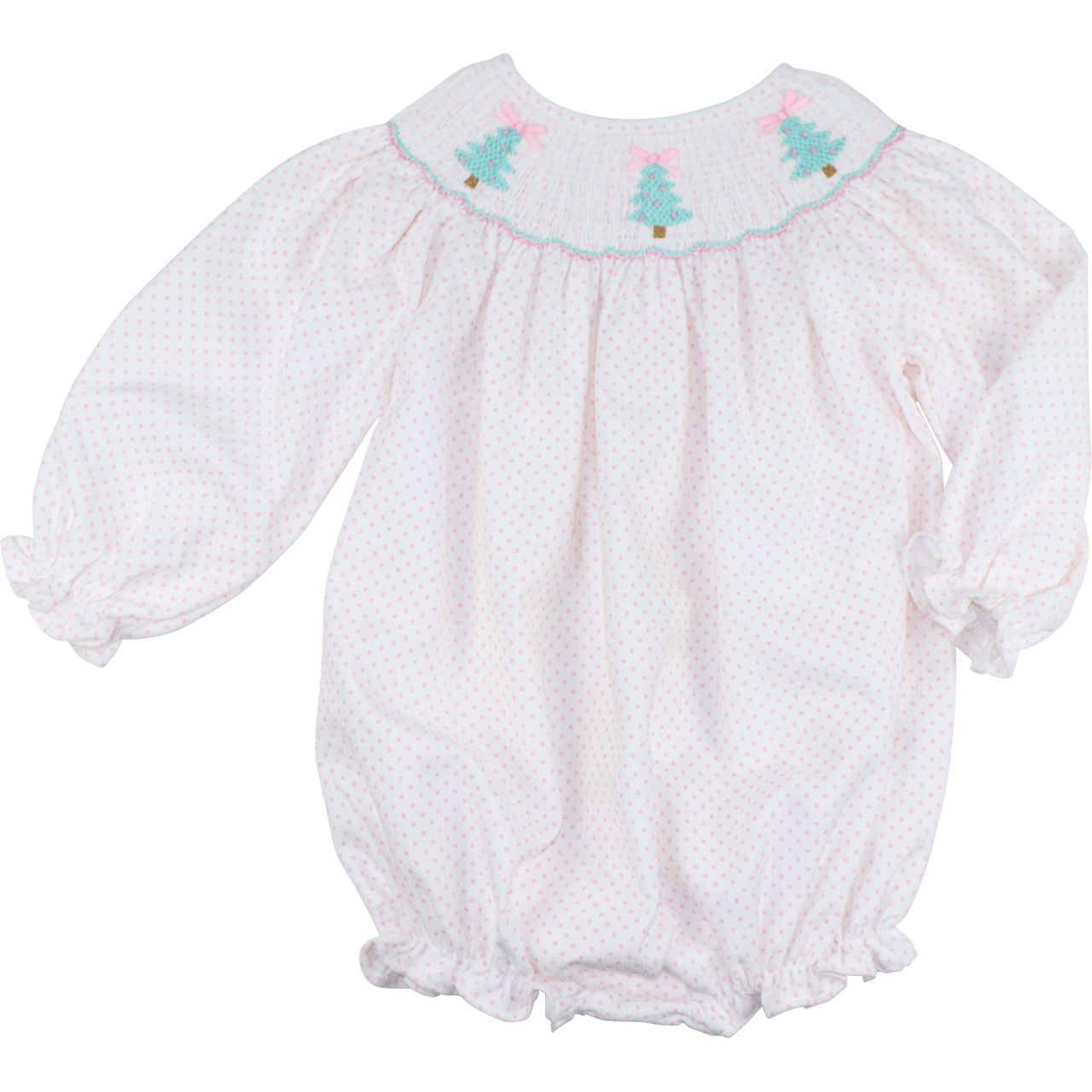 Pink Dot Corduroy Smocked Christmas Tree Bubble