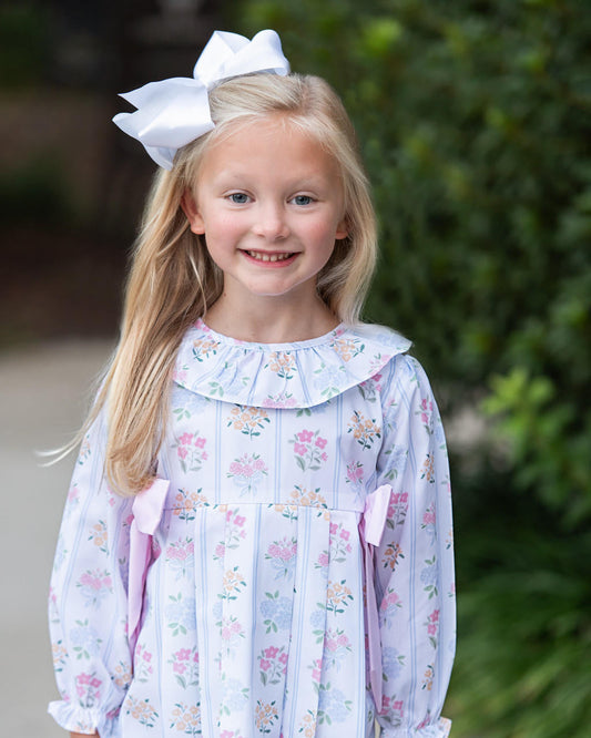 Pink And Blue Floral Bouquet Dress Smocked Threads