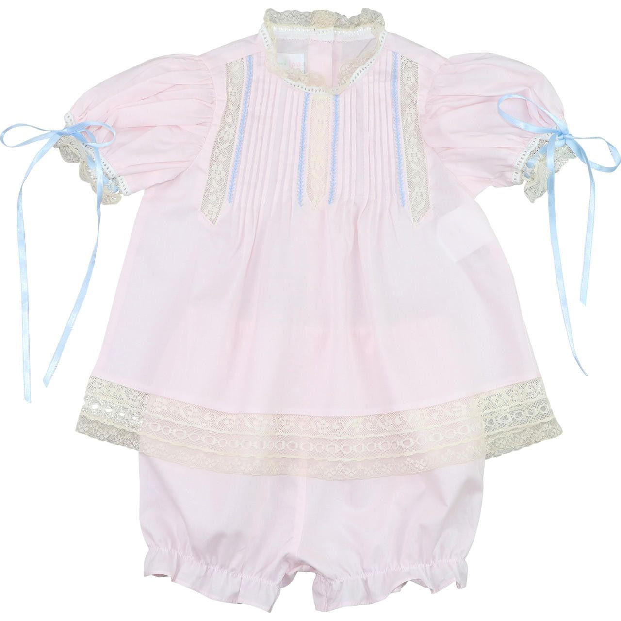 Pink And Blue Satin Heirloom Lace Bloomer Set - Cecil & Lou