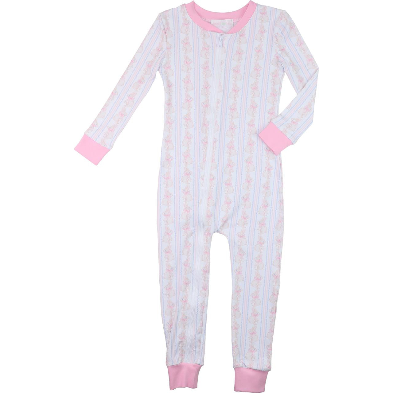 Pink Bunny And Bow Knit Zipper Pajamas Monogram