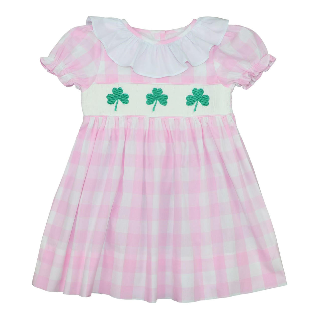 Pink Check Smocked Shamrock Dress Smocked Threads