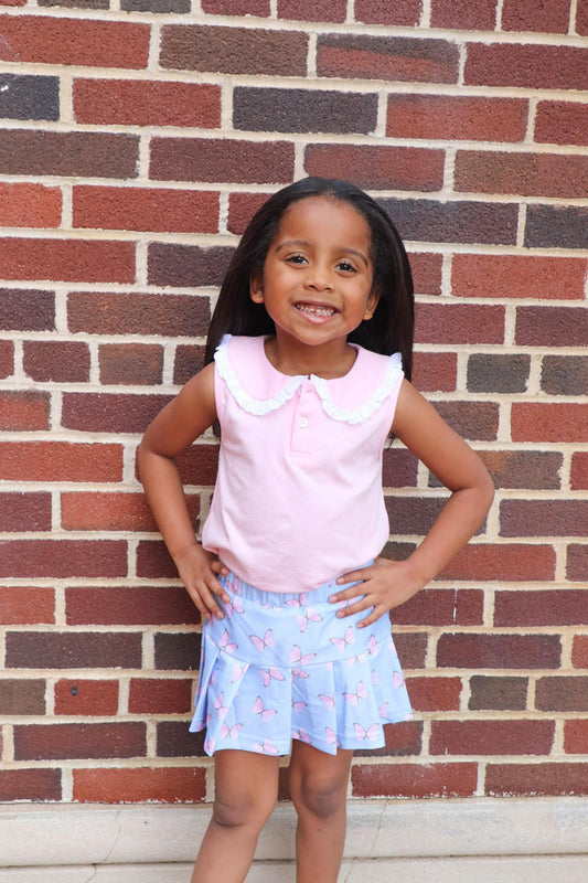 Pink Eyelet Sleeveless Knit Peter Pan Shirt Smocked Threads