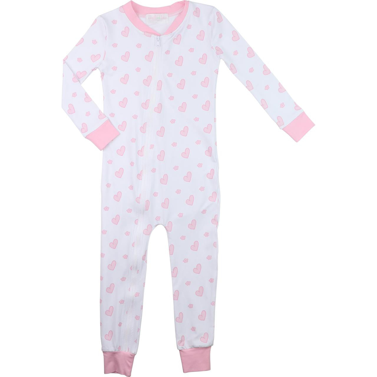 Pink Floral Heart Knit Zipper Pajamas Monogram