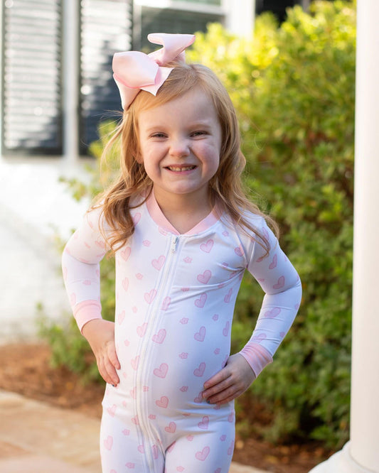 Pink Floral Heart Knit Zipper Pajamas Monogram