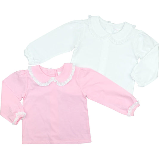Pink Knit Long Sleeve Peter Pan Shirt Smocked Threads