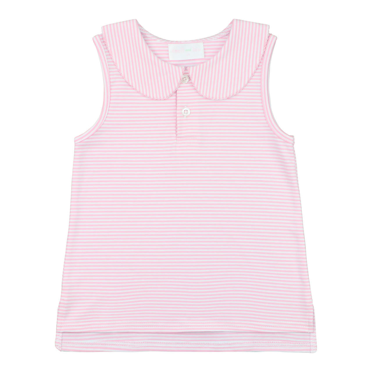 Pink Stripe Sleeveless Knit Peter Pan Shirt - Shipping Early May Smocked Threads