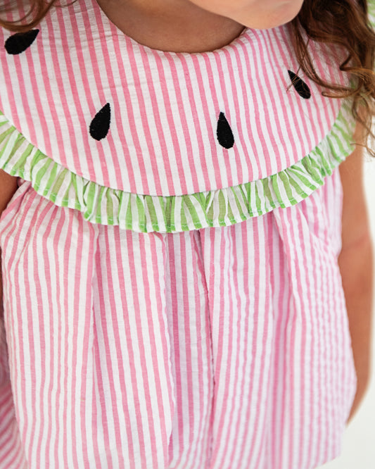 pink seersucker watermelon summer dress