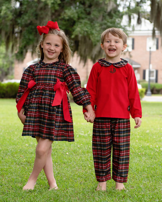 Green And Red Plaid Bow Dress