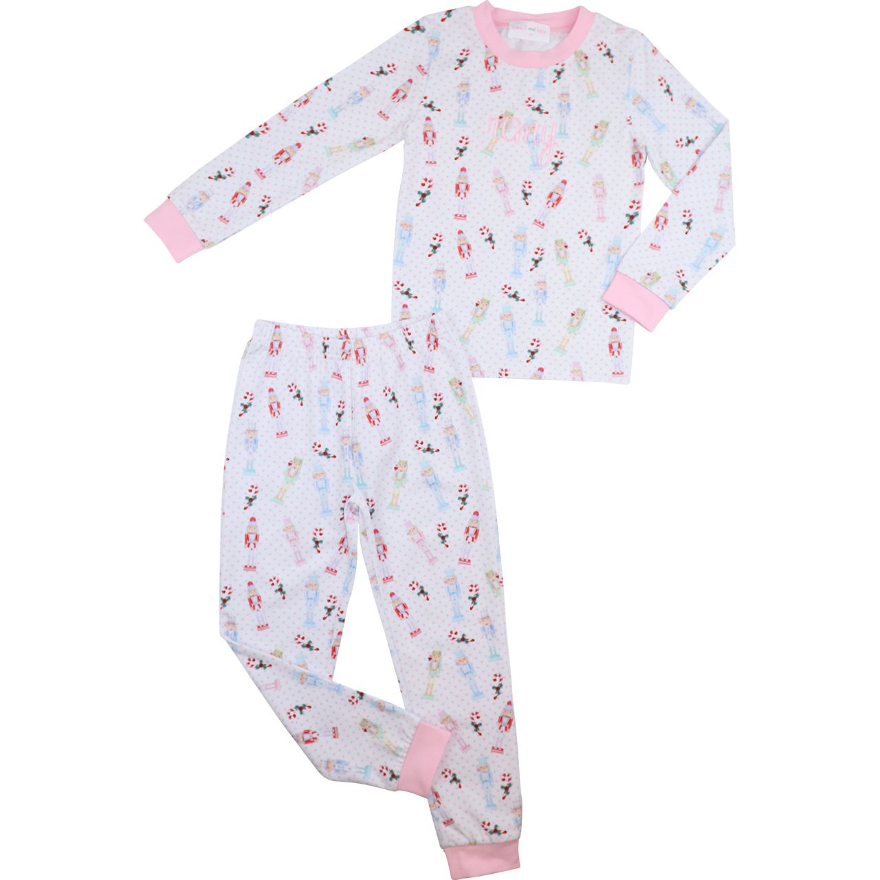 Pink Knit Nutcracker And Candy Cane Pajamas
