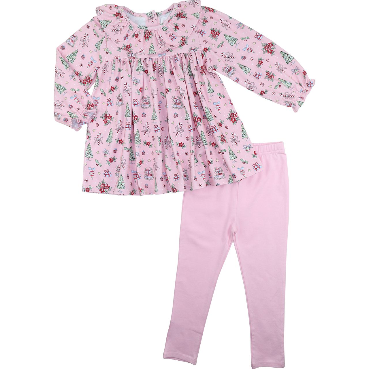 Pink Christmas Print Knit Legging Set