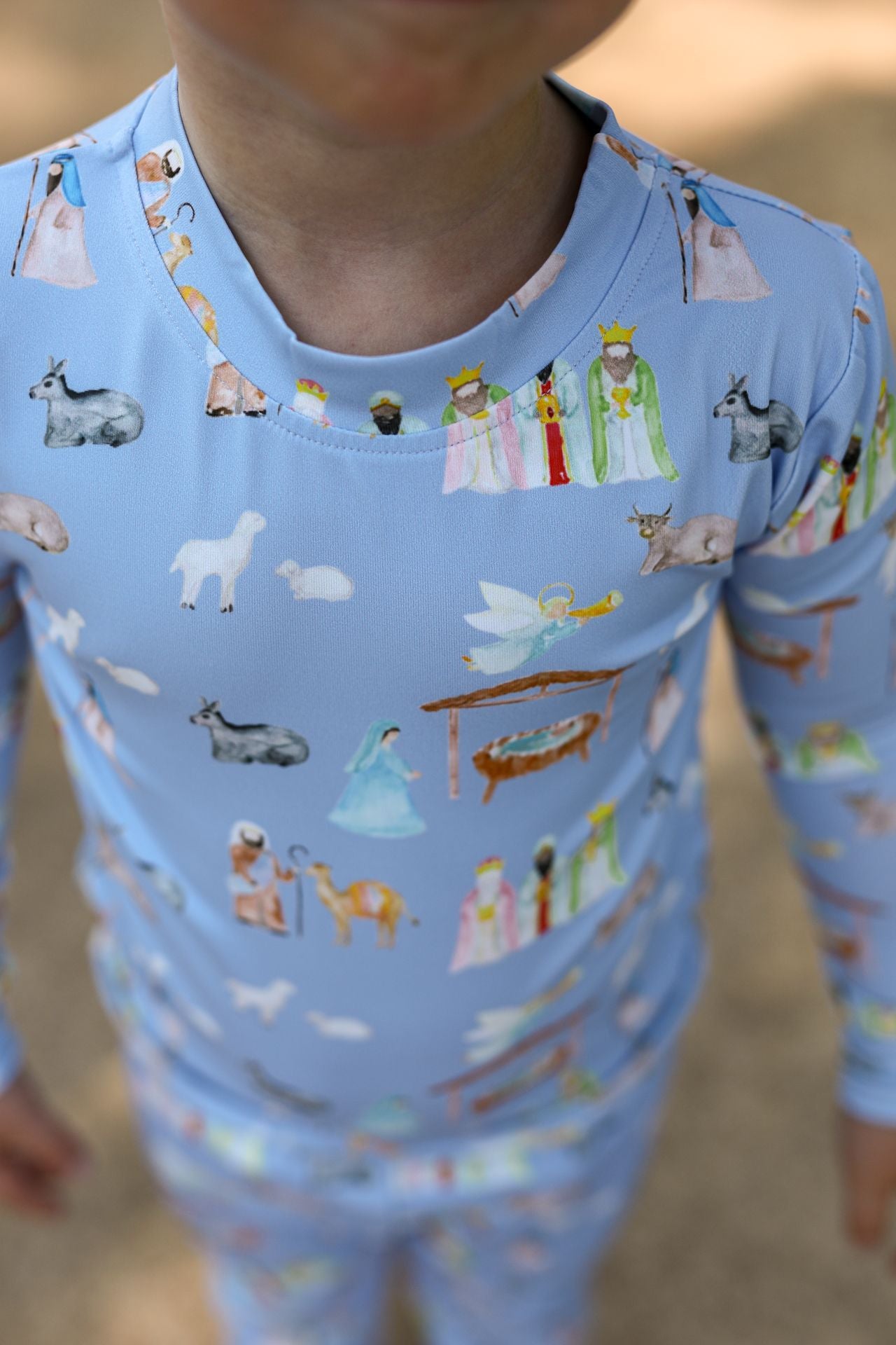 Blue Knit Nativity Scene Pajamas
