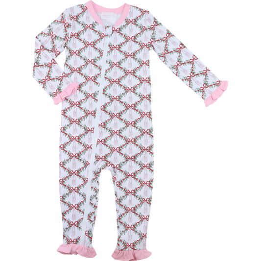 Pink Knit Christmas Ballerina Zipper Pajamas