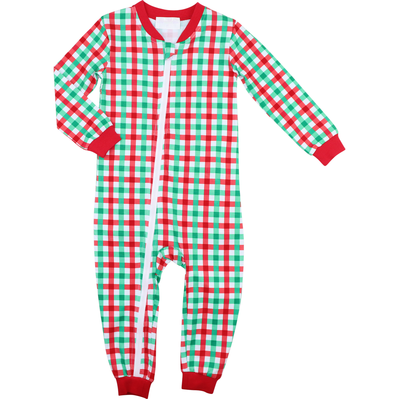 Green And Red Check Knit Zipper Pajamas