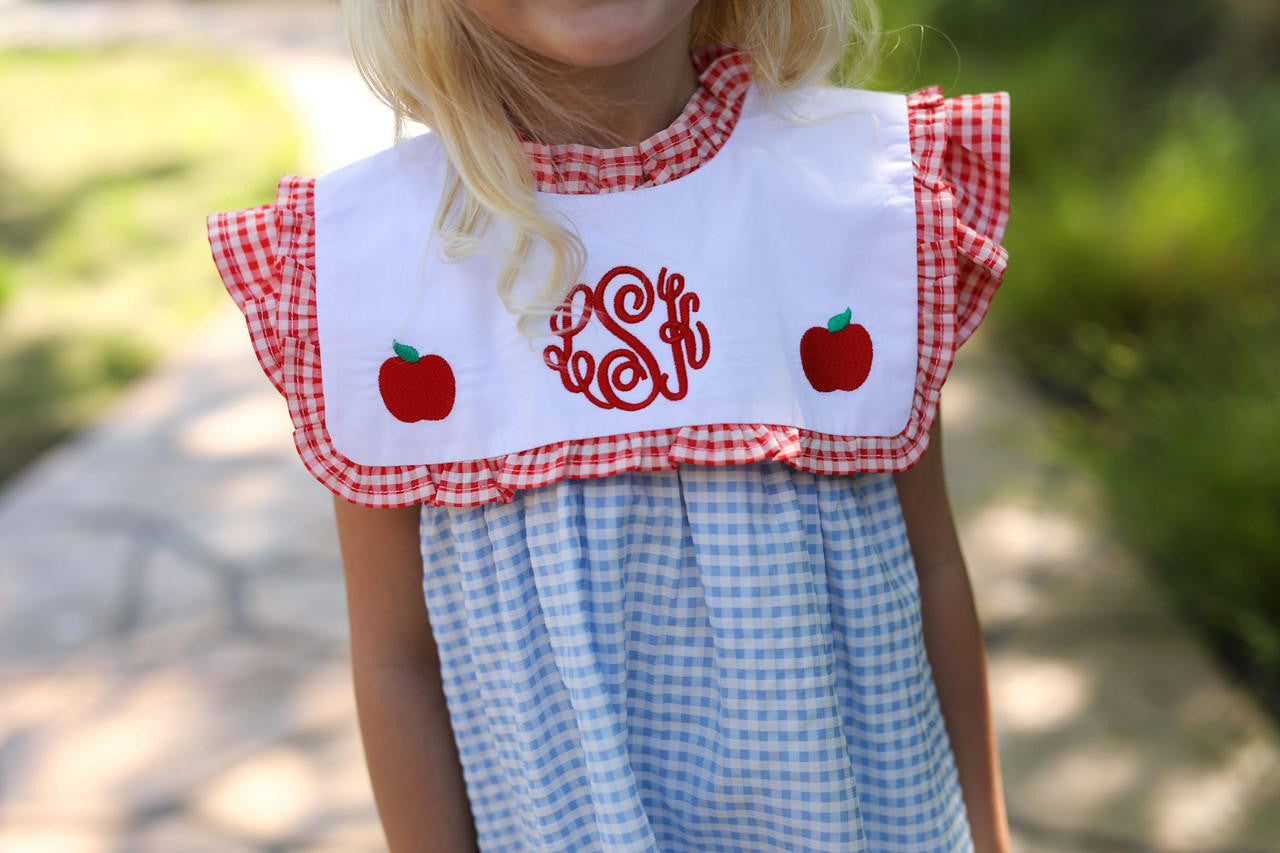 Red And Blue Gingham Apple Diaper Set - Shipping Late July Monogram
