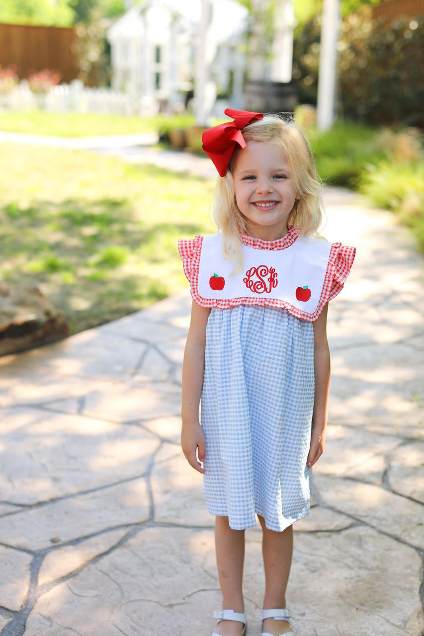 Red And Blue Gingham Apple Dress - Shipping Late July Monogram