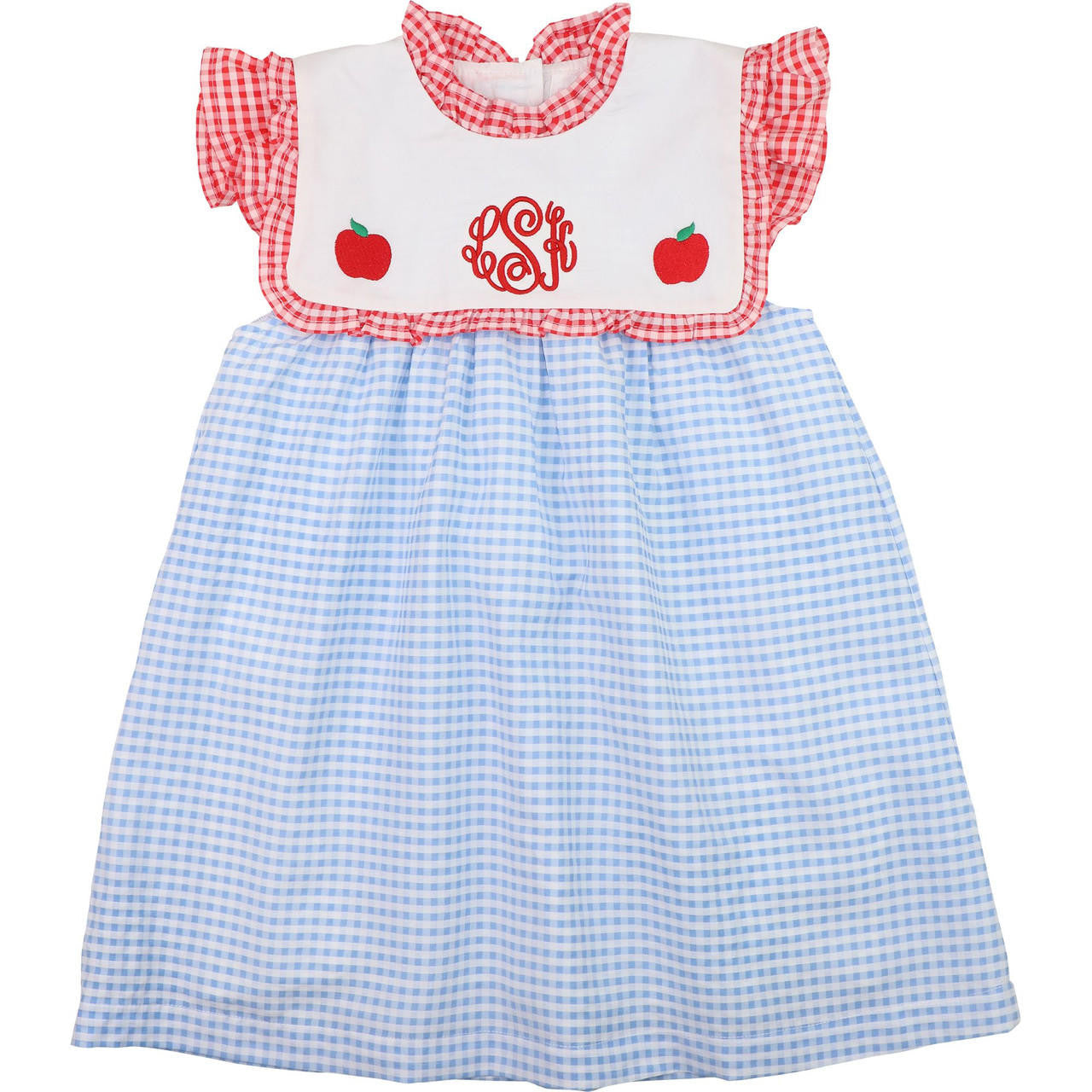 Red And Blue Gingham Apple Dress - Shipping Late July Monogram