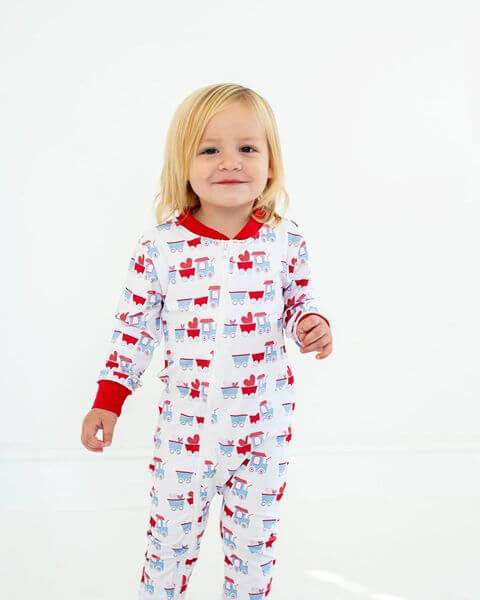 Red And Blue Valentine Train Knit Zipper Pajamas Eliza James Kids