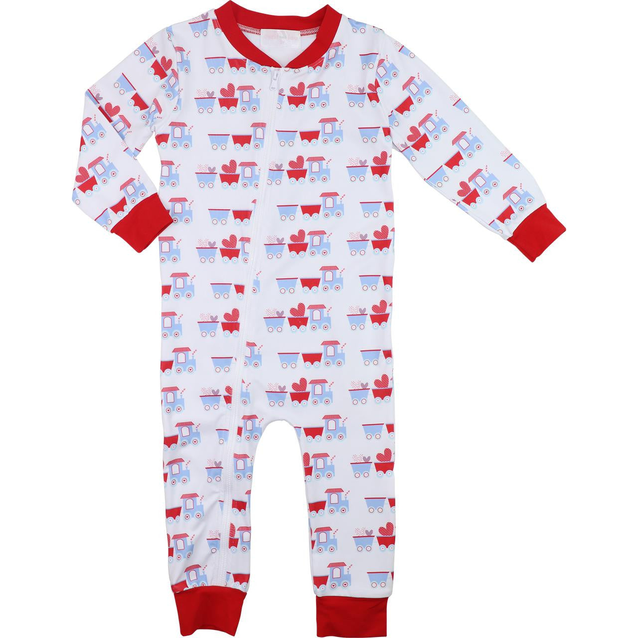 Red And Blue Valentine Train Knit Zipper Pajamas Eliza James Kids