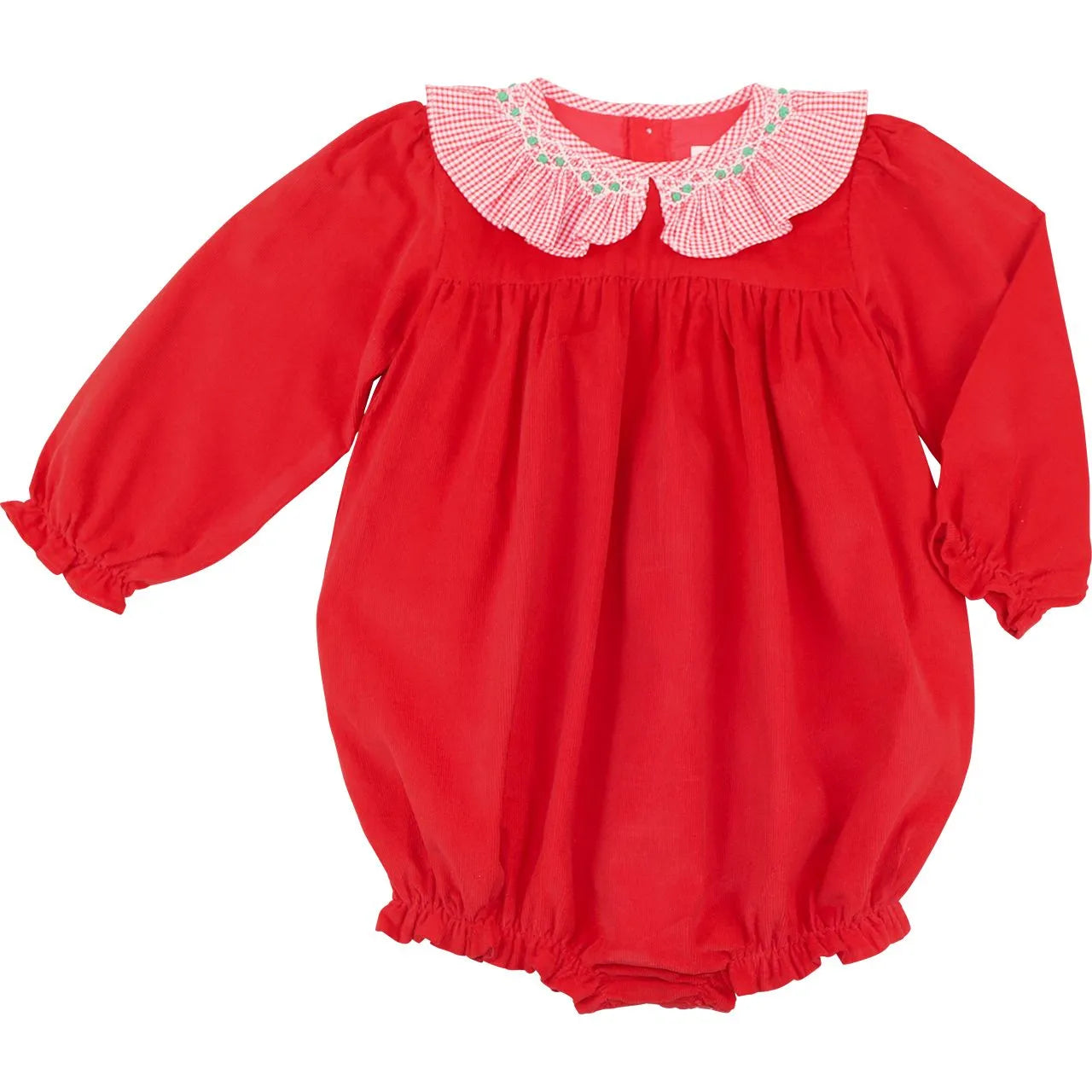 Red Corduroy Rosette Smocked Bubble