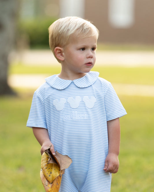 Blue Striped Mouse Ears Knit Short Romper