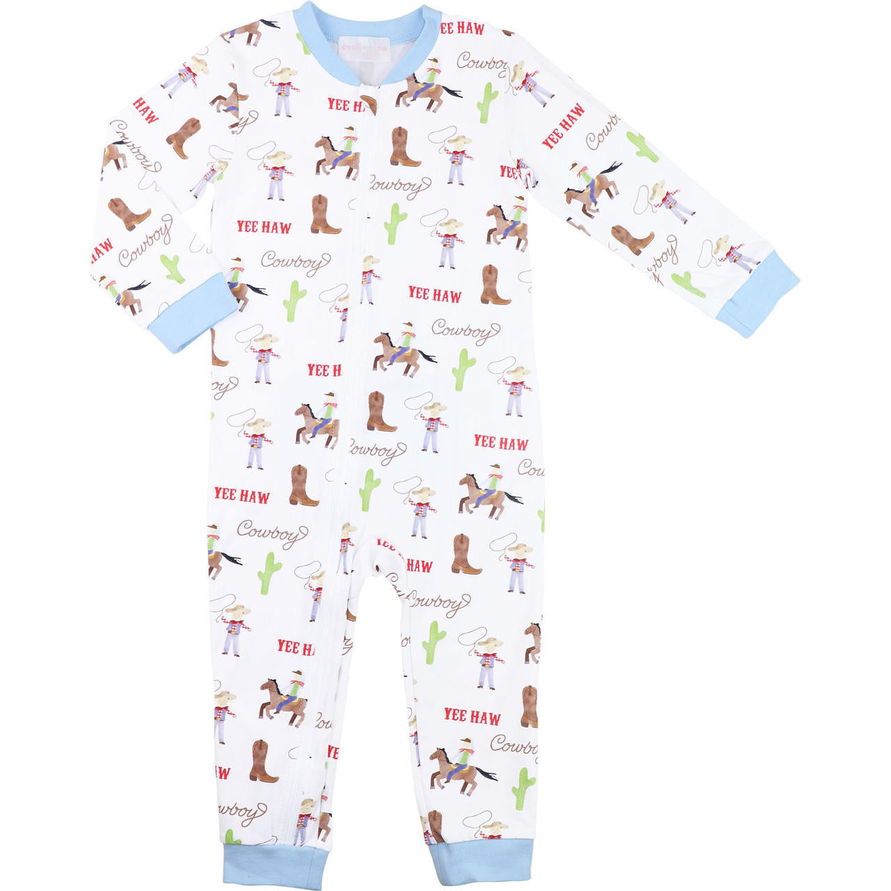 Rodeo Print Knit Zipper Pajamas Smocked Threads