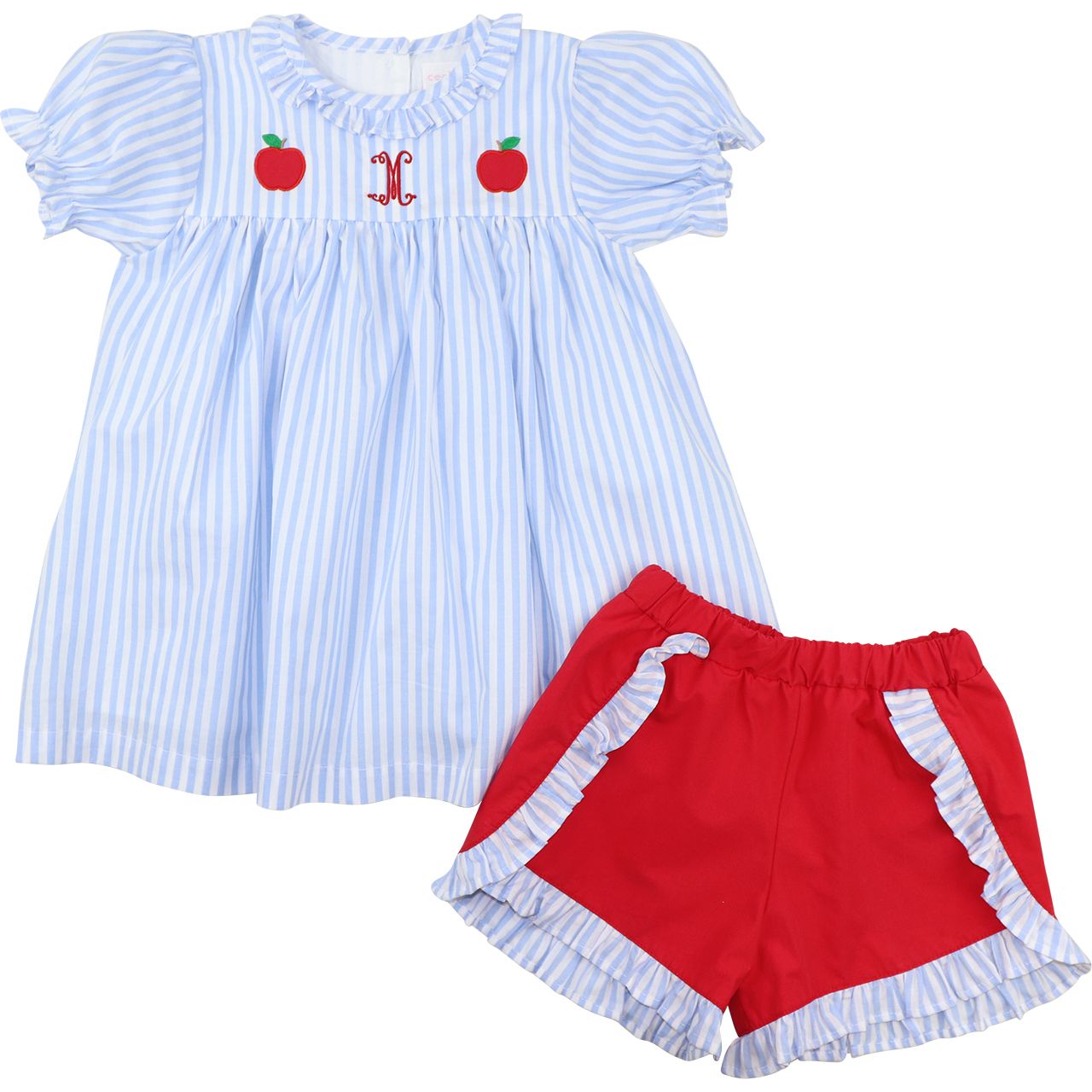 Blue Striped Apple Short Set