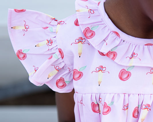 Pink Apple And Pencil Diaper Set