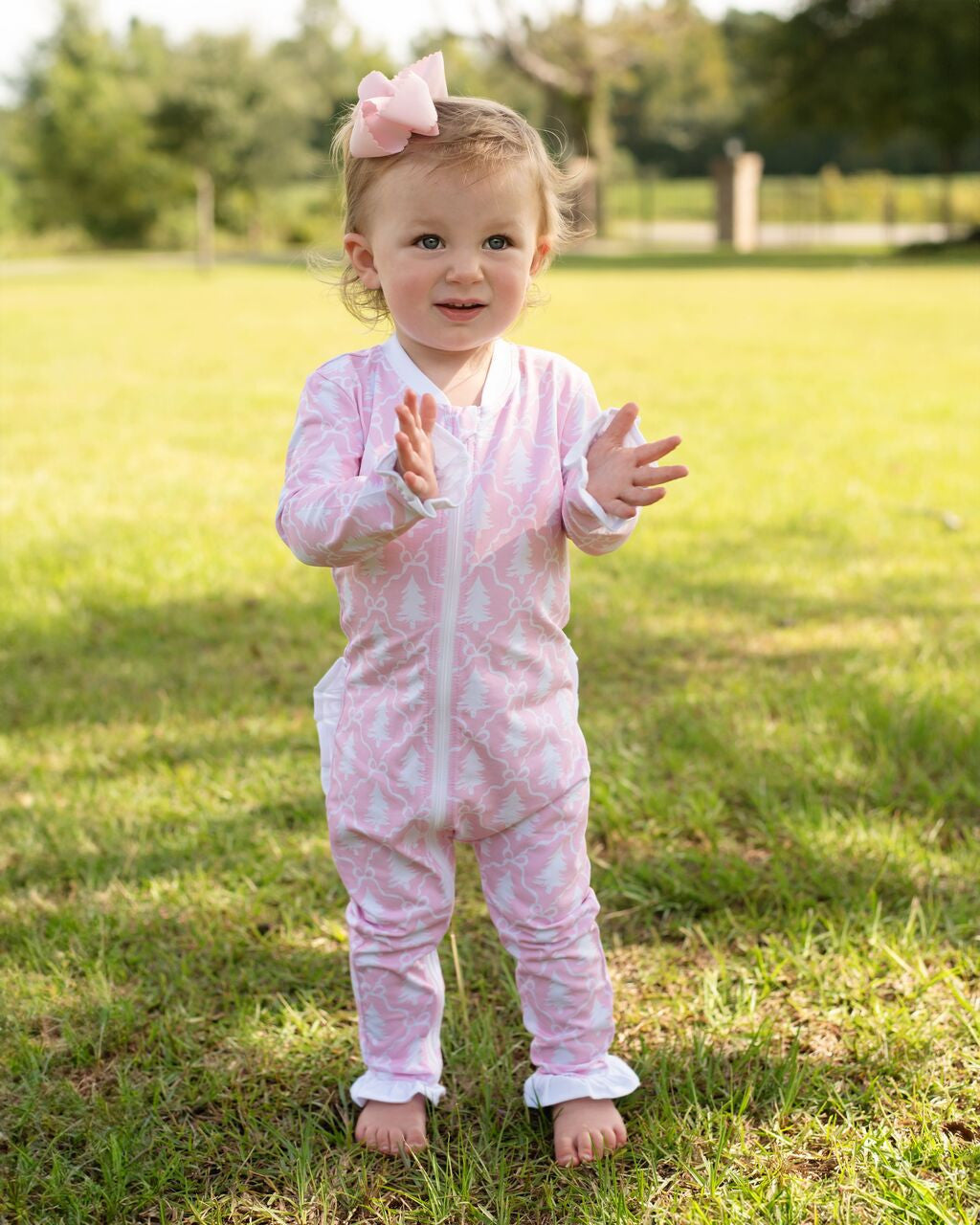 Pink And White Knit Christmas Tree Zipper Pajamas
