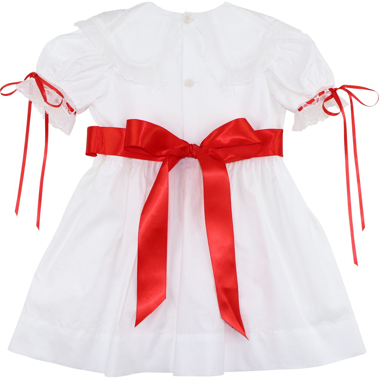 White Heirloom Embroidered Christmas Gift Satin Bow Dress