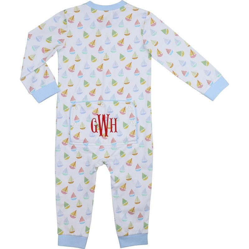 Sailboat Print Knit Zipper Pajamas Monogram